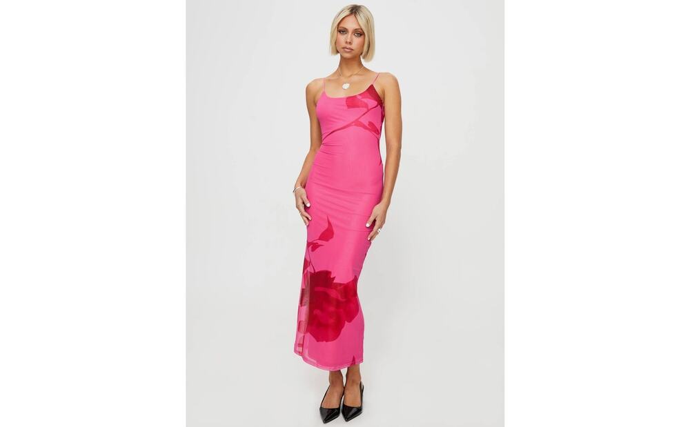 Princess Polly Knox Maxi Dress Hot Pink floral size US 8